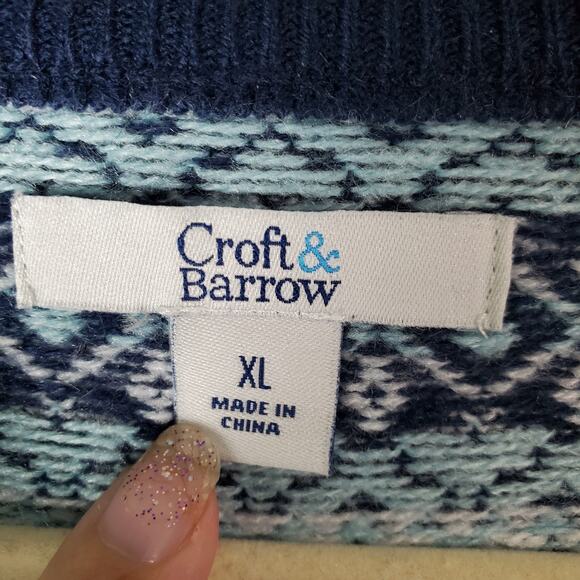 Croft & Barrow Womens Blue Fair Isle Button Long Sleeve Cardigan Sweater Size XL - Picture 3 of 5